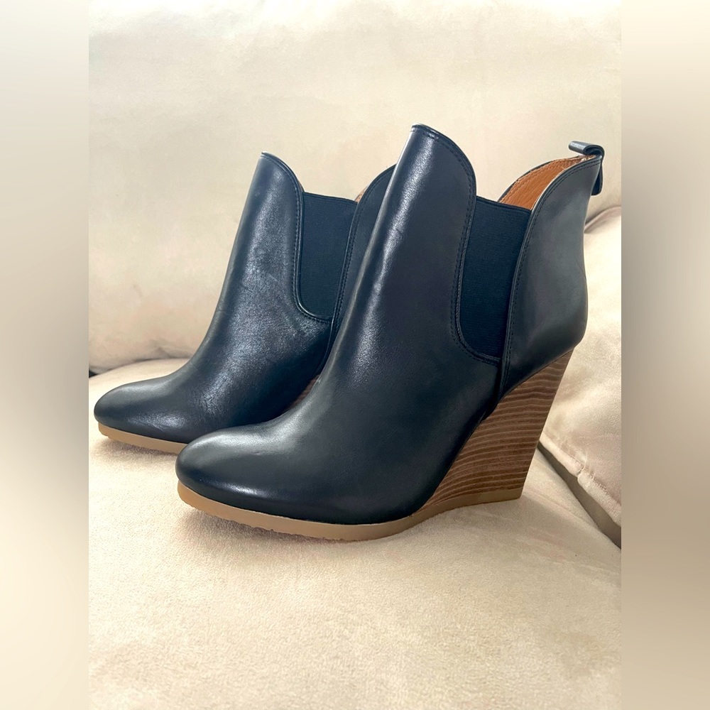 COACH “Farrah”  Black Leather Wedge Bootie